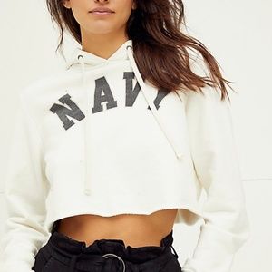Free People X Retro Brand Navy Crop Hoodie
